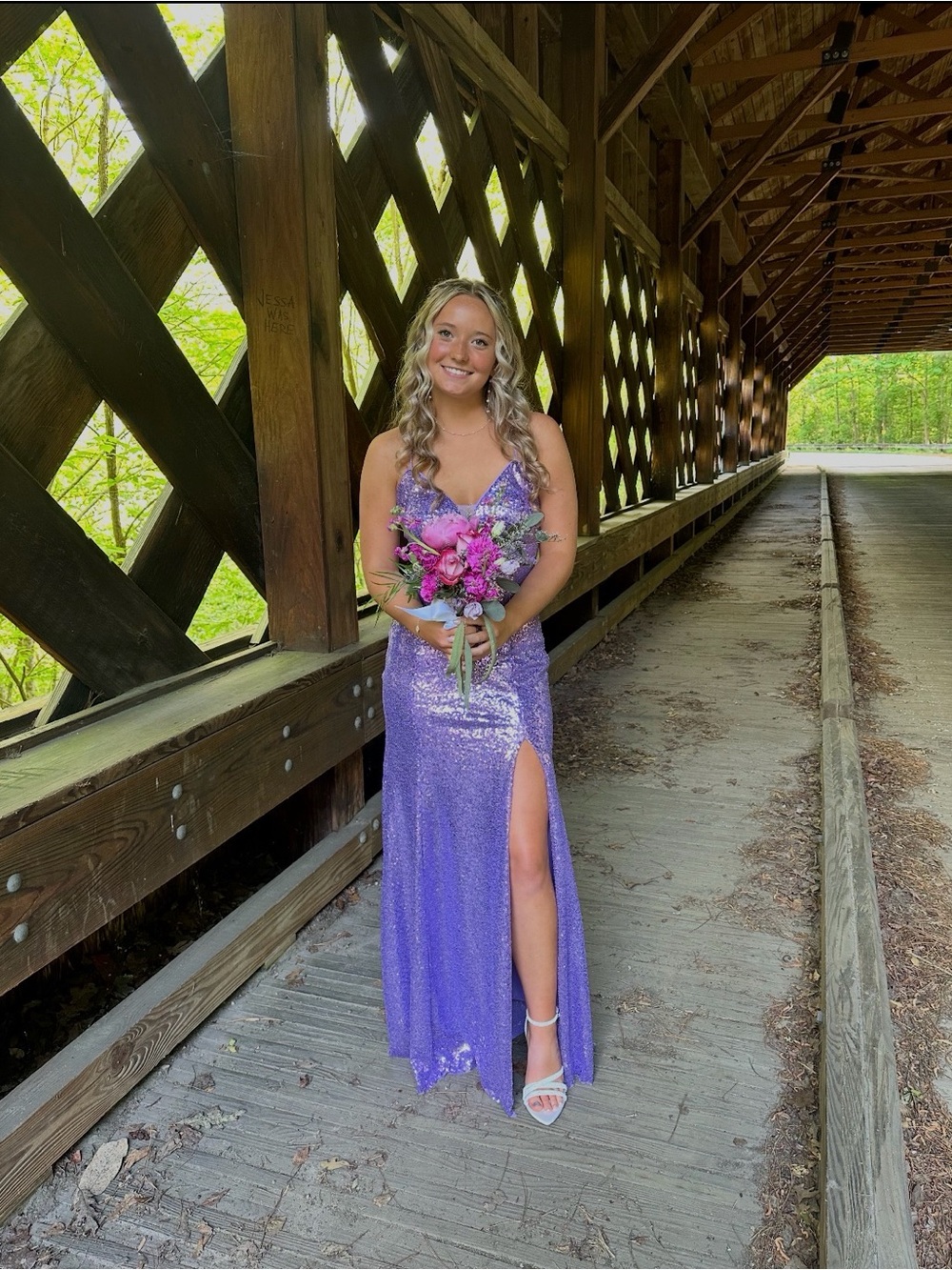 Lavender Sequin Evening Gown with Thigh Slit